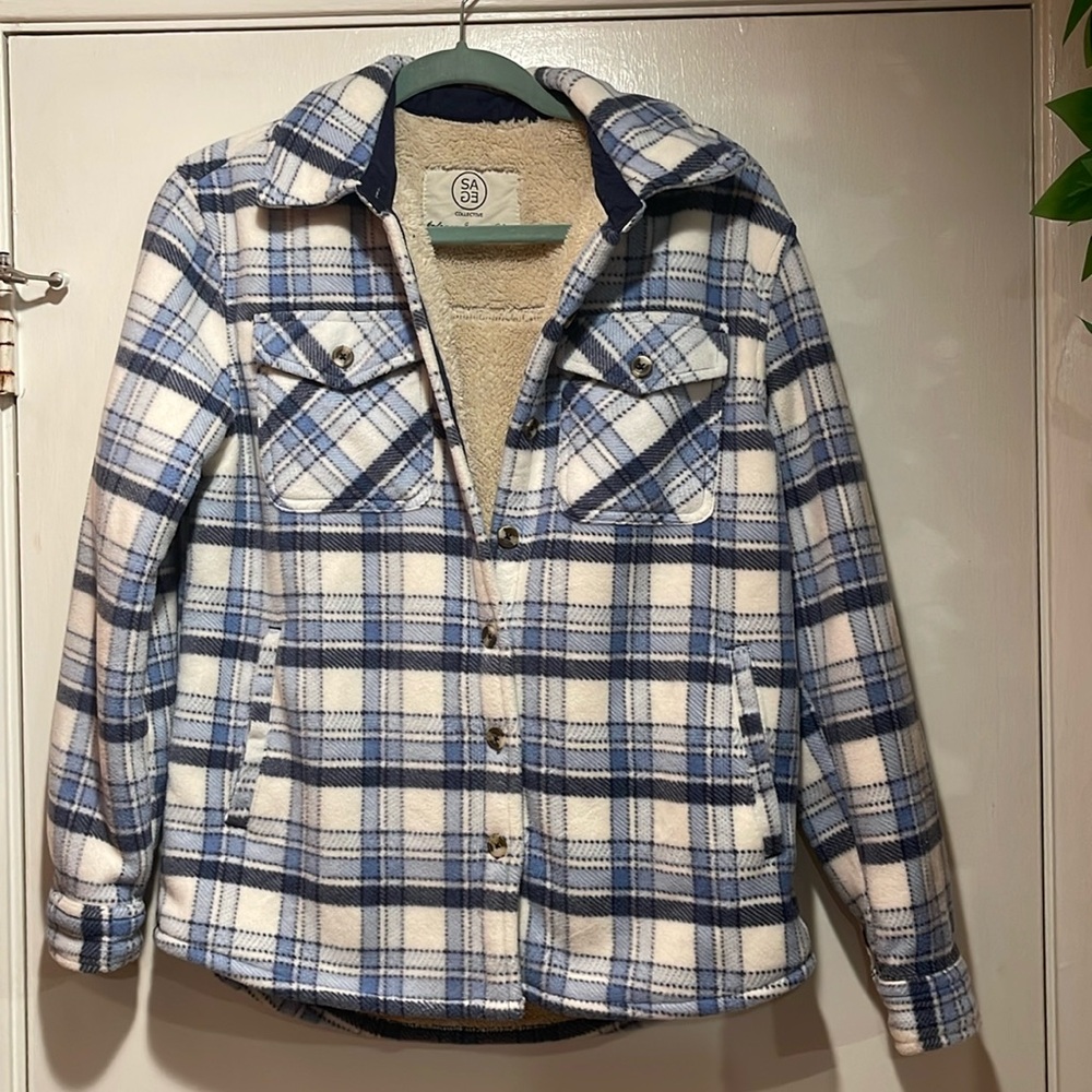 Sage Ladies' Plush Plaid Shirt Jacket - XS